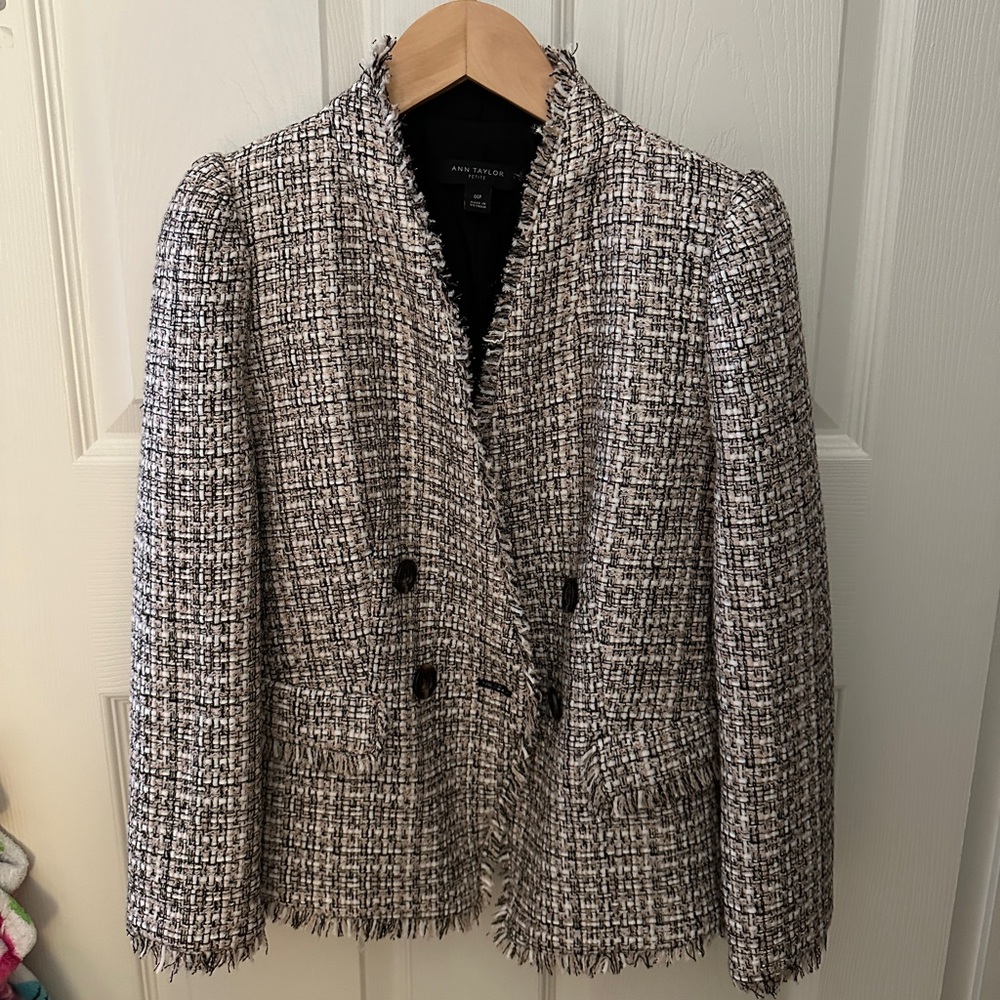 Ann Taylor Black and White Tweed Blazer